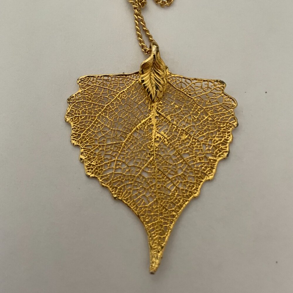 Vintage Gold Dipped Natural Cottonwood Tree Leaf Necklace